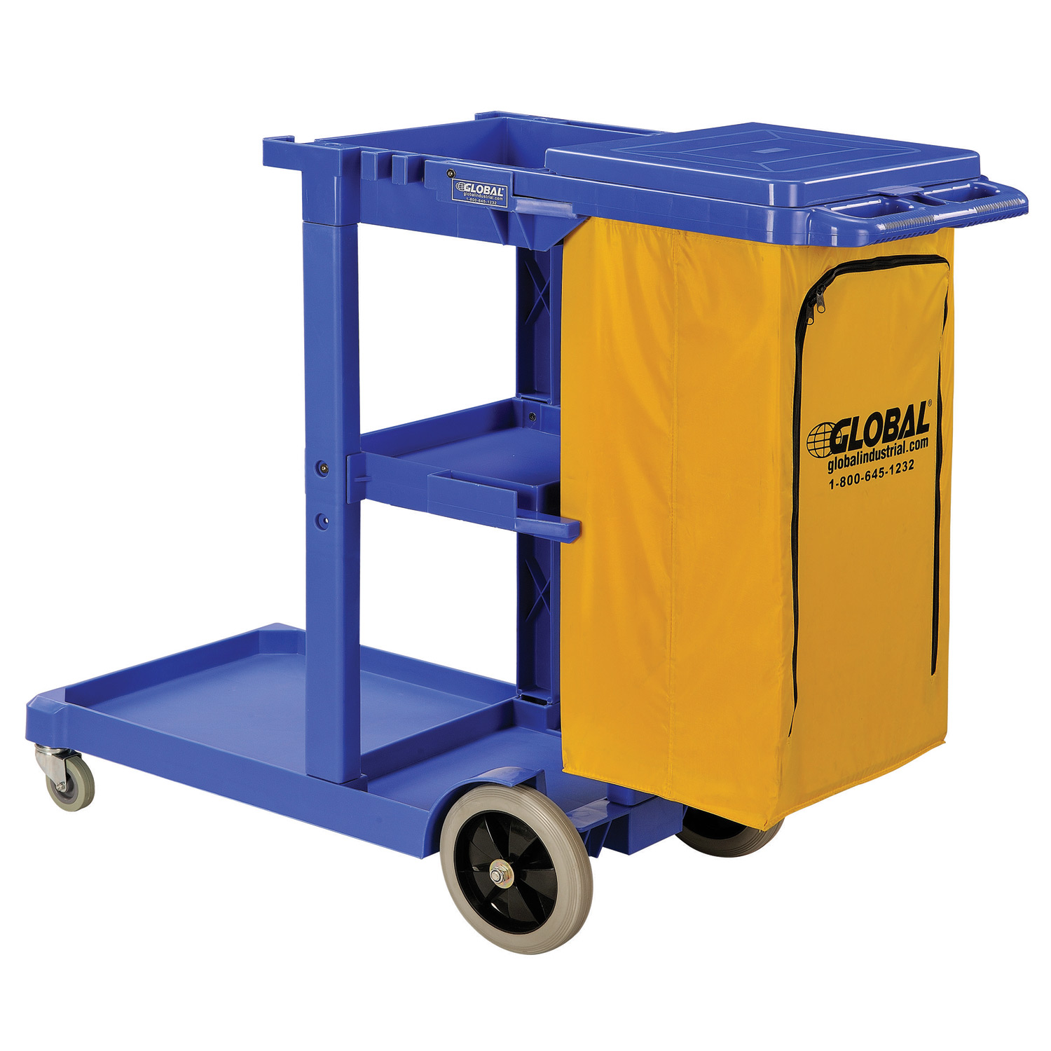 (image for) Blue Janitorial Cart with 25 Gallon Yellow Vinyl Bag